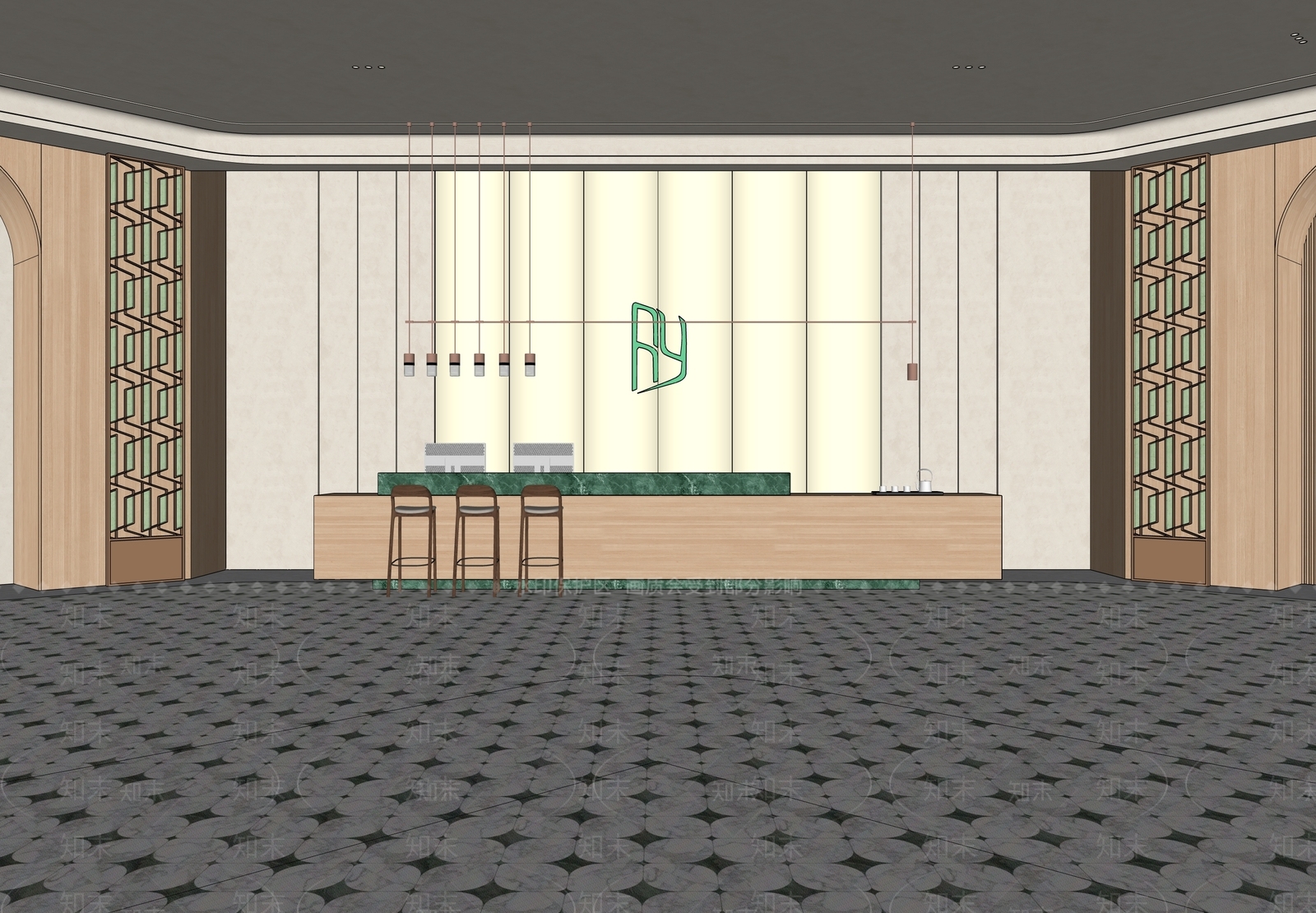 原木风酒店大堂SU模型下载【ID:1229265157】