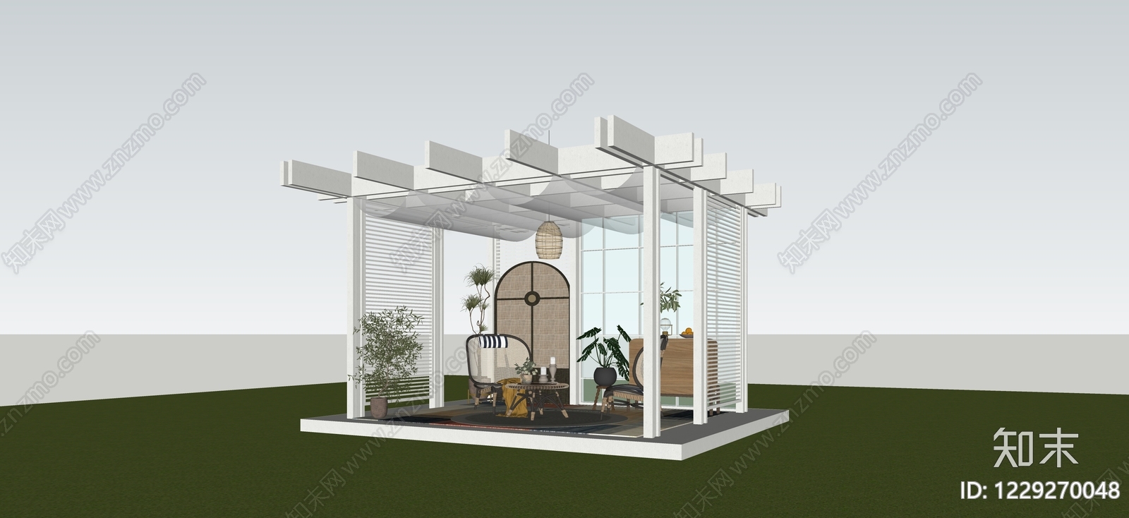侘寂廊架SU模型下载【ID:1229270048】