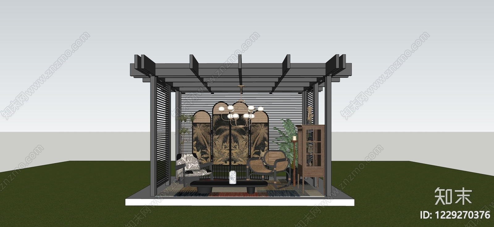 中古风廊架SU模型下载【ID:1229270376】