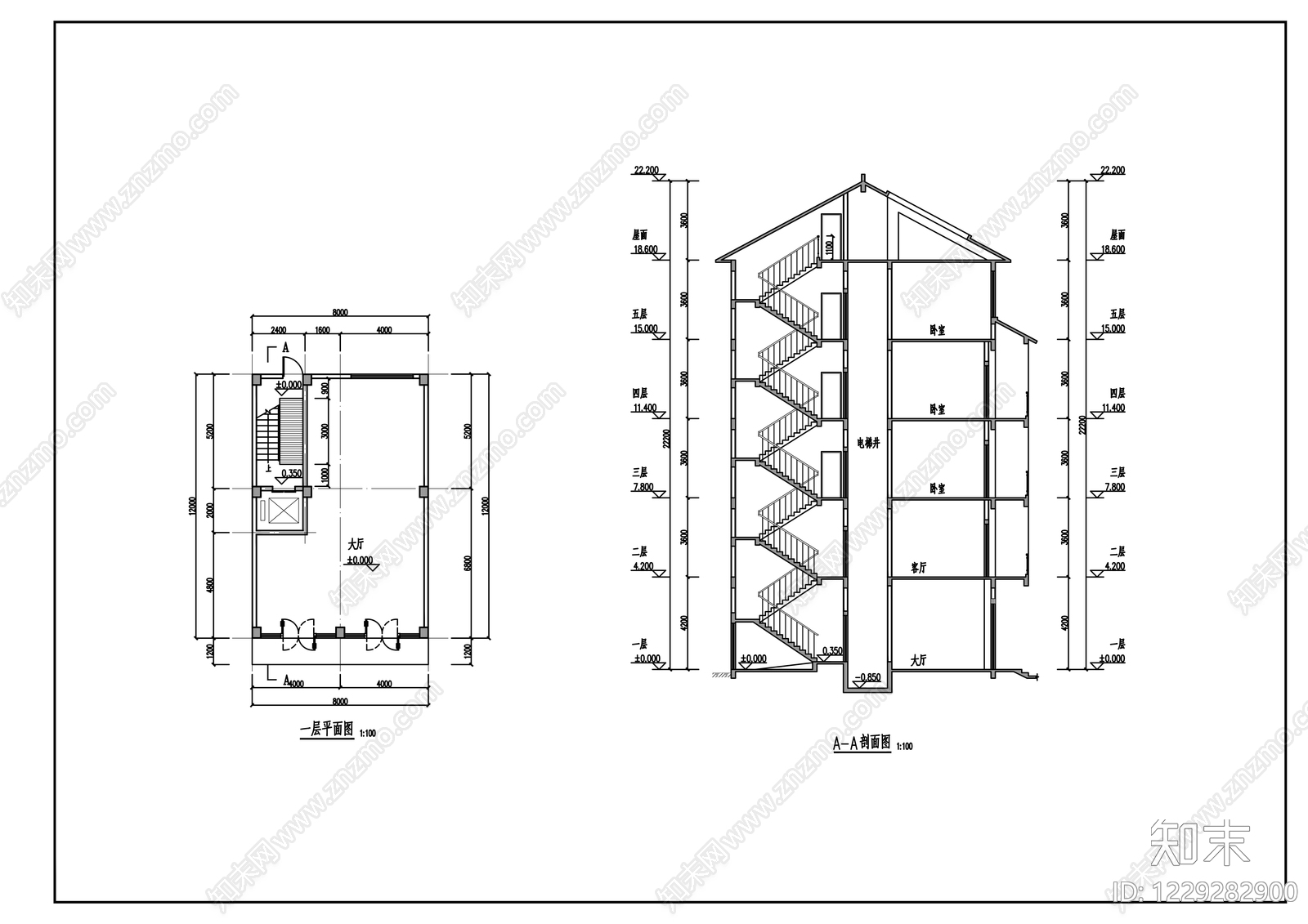住宅楼建筑cad施工图下载【ID:1229282900】