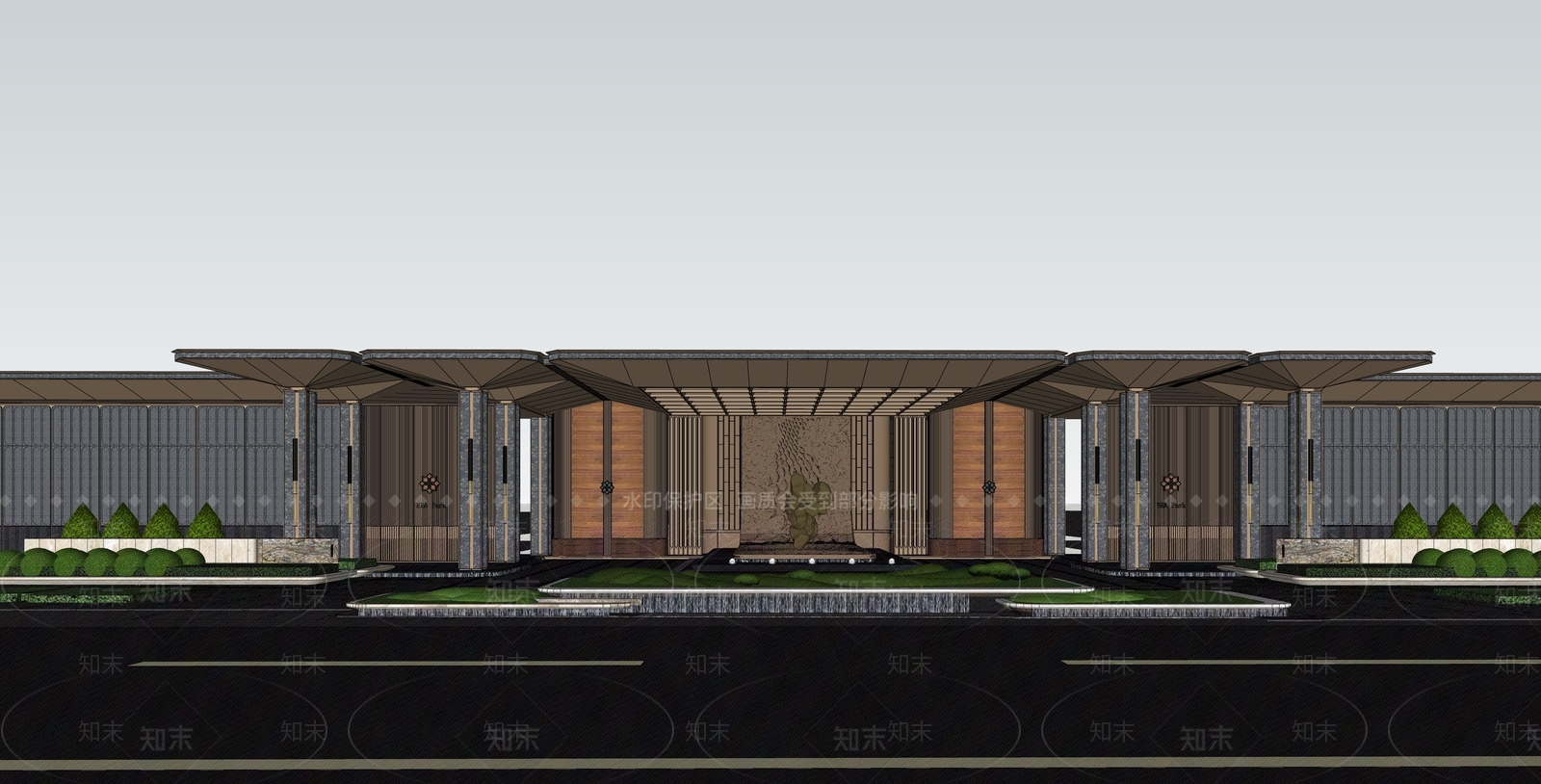新中式景观售楼处建筑SU模型下载【ID:1229297103】