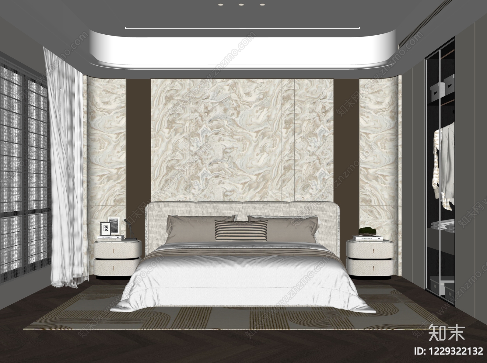 轻奢主卧SU模型下载【ID:1229322132】