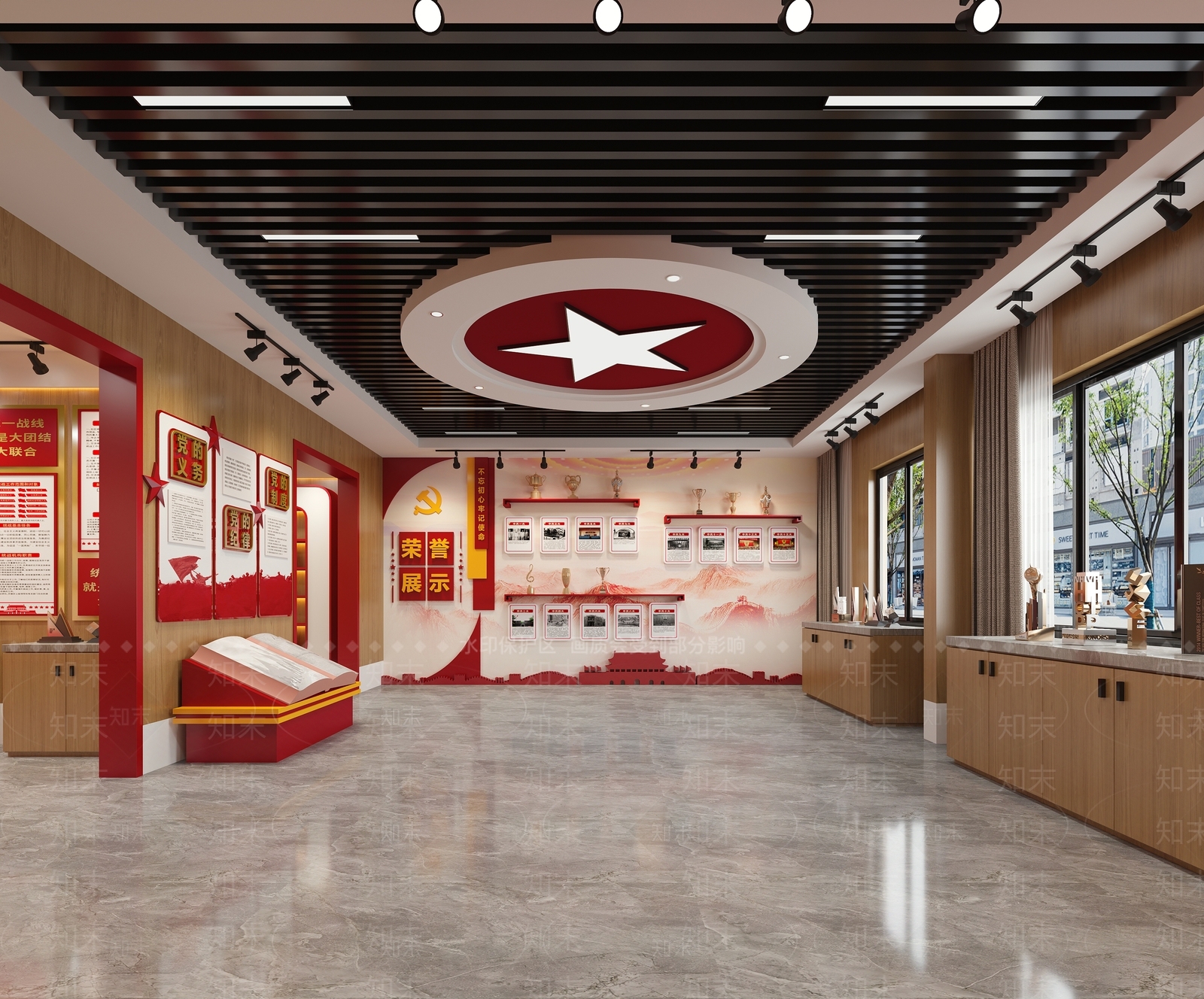 现代党建展厅3D模型渲染效果图