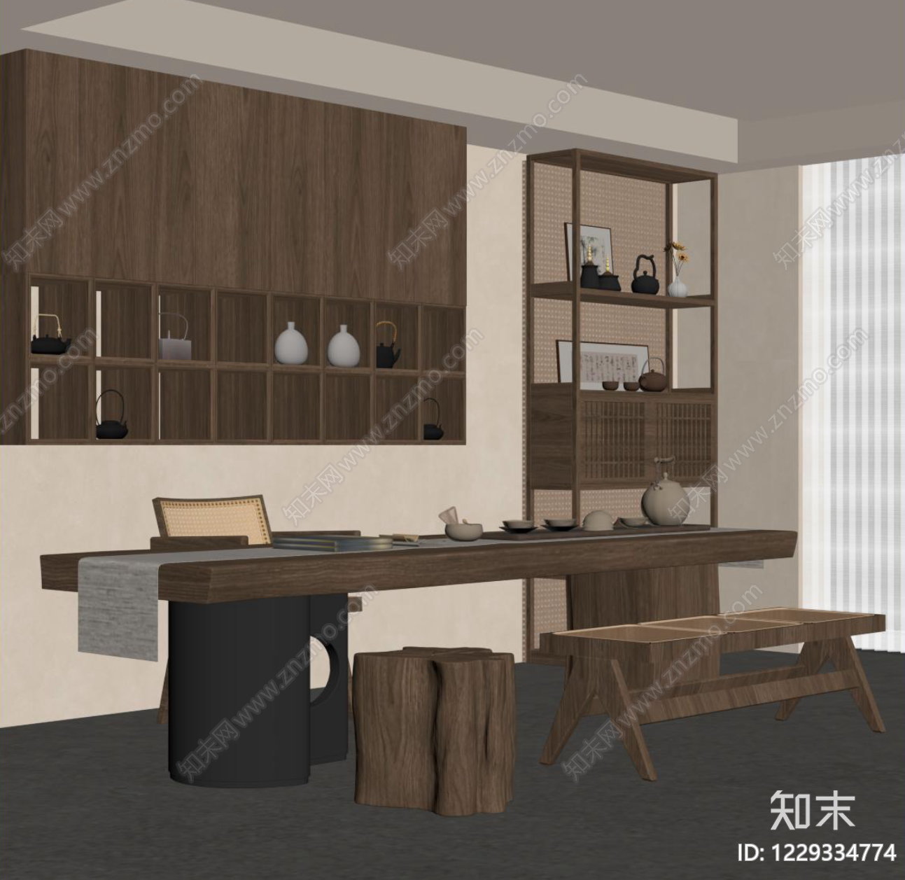 新中式茶室SU模型下载【ID:1229334774】