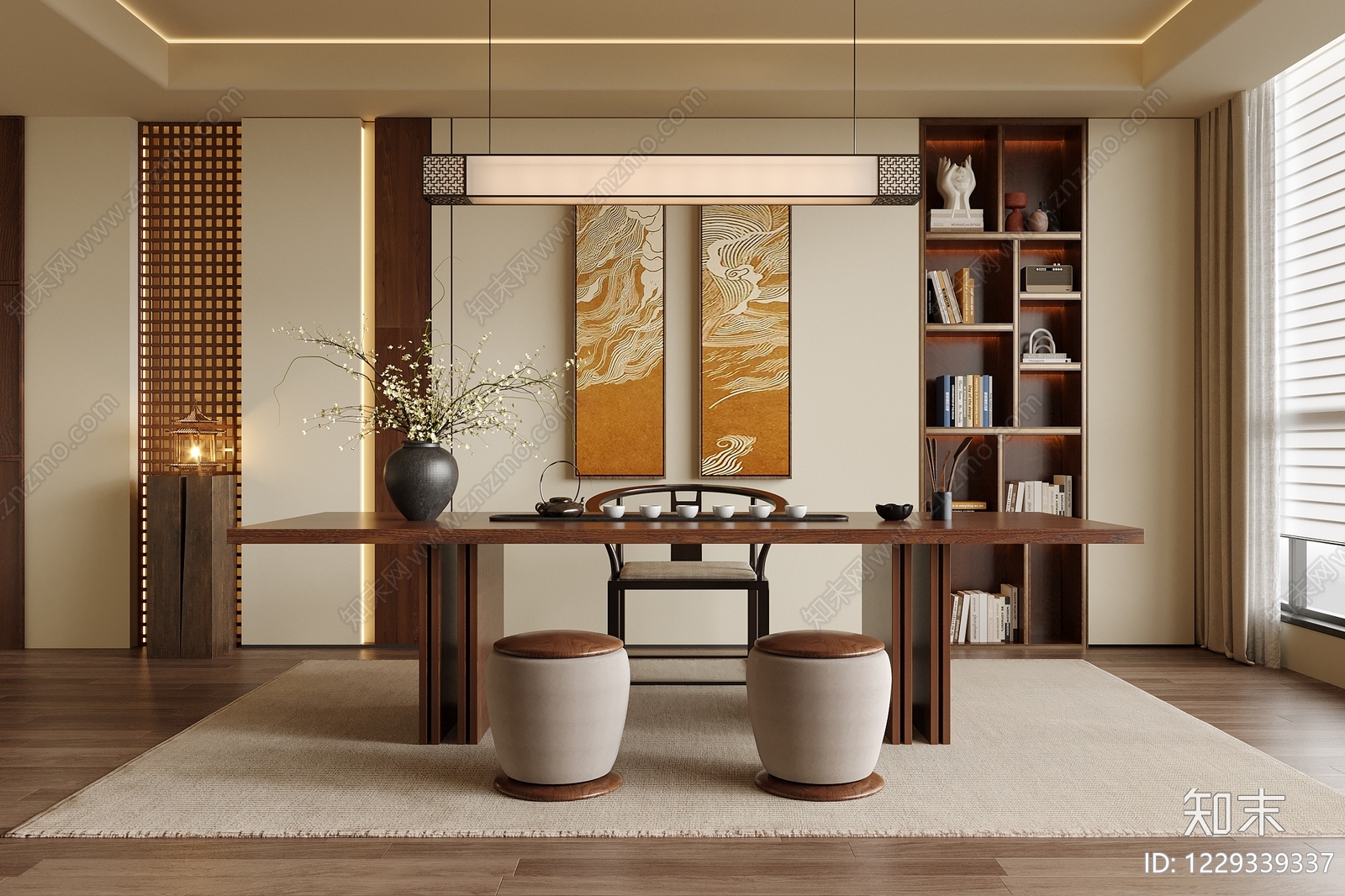 新中式茶室SU模型下载【ID:1229339337】