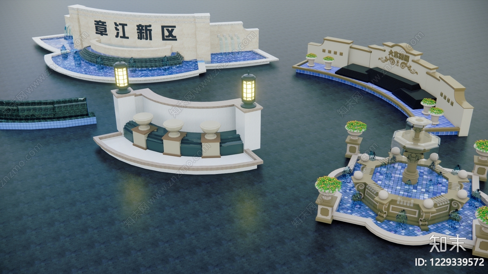 欧式跌水SU模型下载【ID:1229339572】