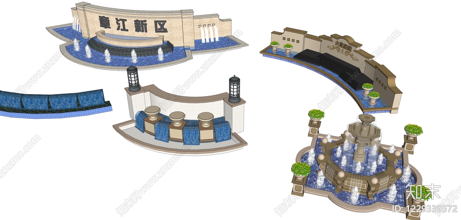 欧式跌水SU模型下载【ID:1229339572】