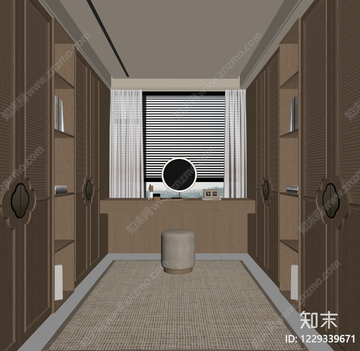 新中式衣帽间SU模型下载【ID:1229339671】