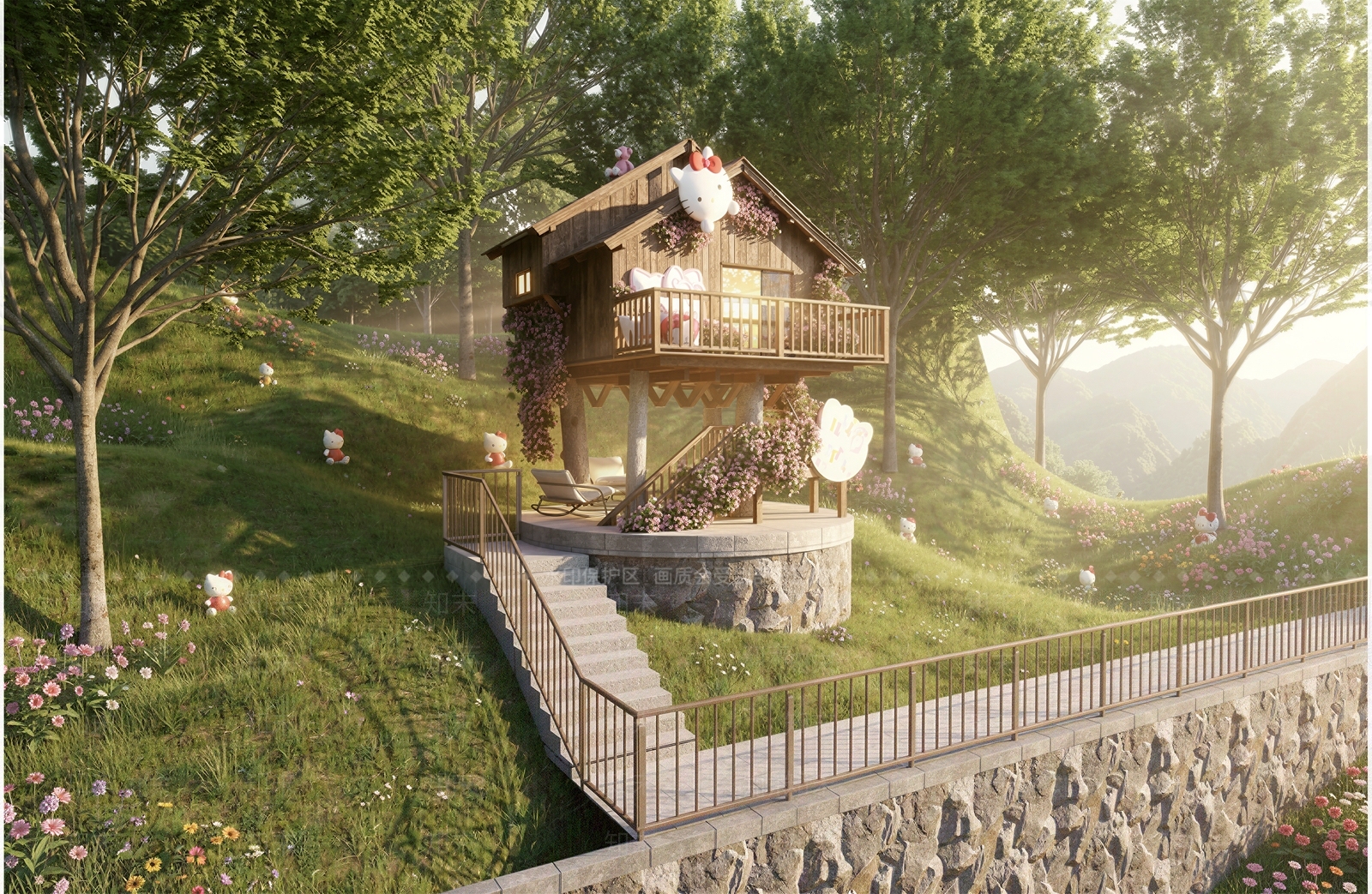 美式文旅项目景观3D模型下载【ID:1229342055】