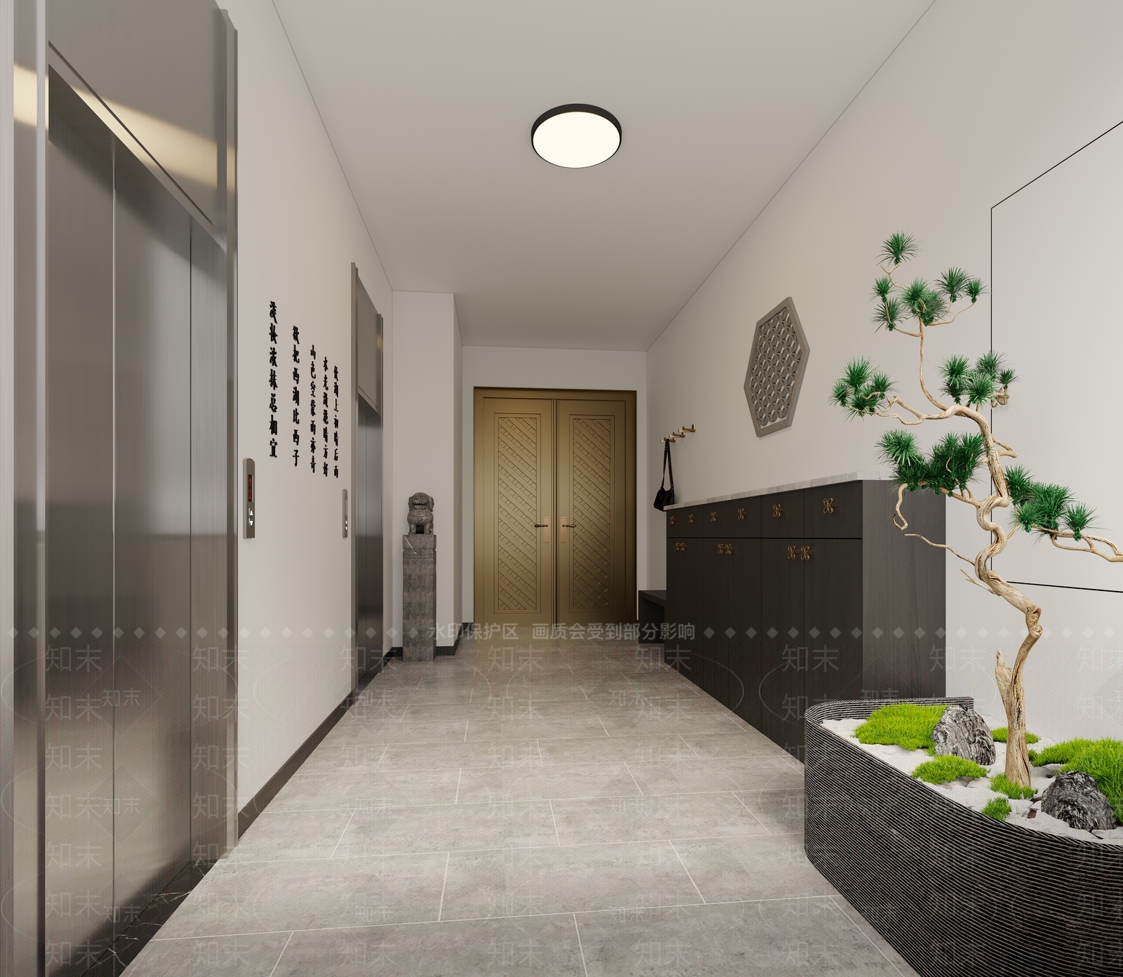 新中式电梯间3D模型下载【ID:1229345150】