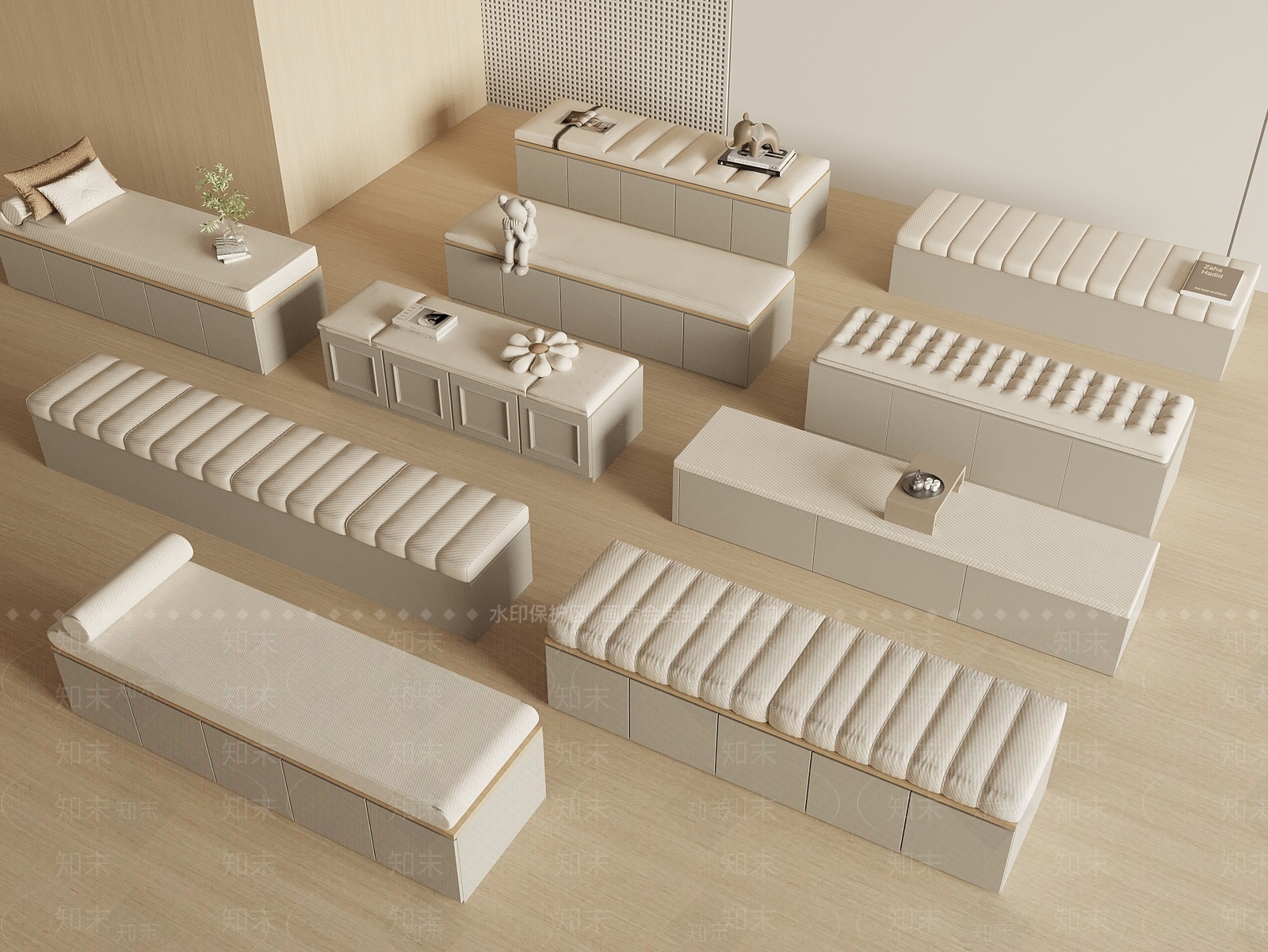 奶油风飘窗柜3D模型下载【ID:1229353456】