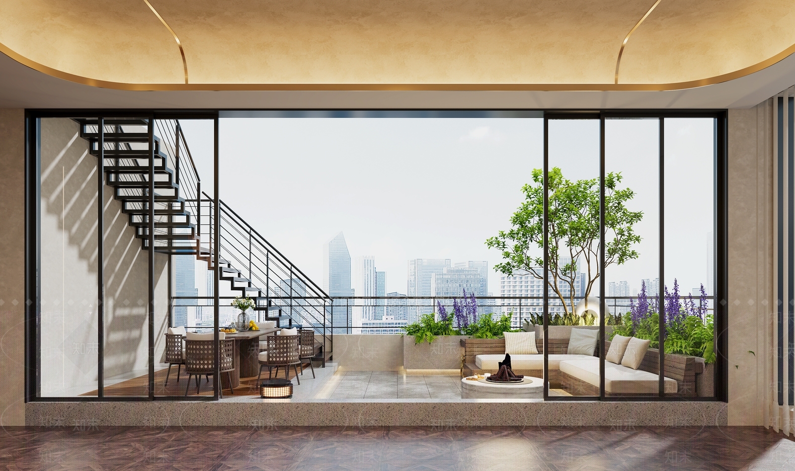 现代简约屋顶花园3D模型下载【ID:1229353119】