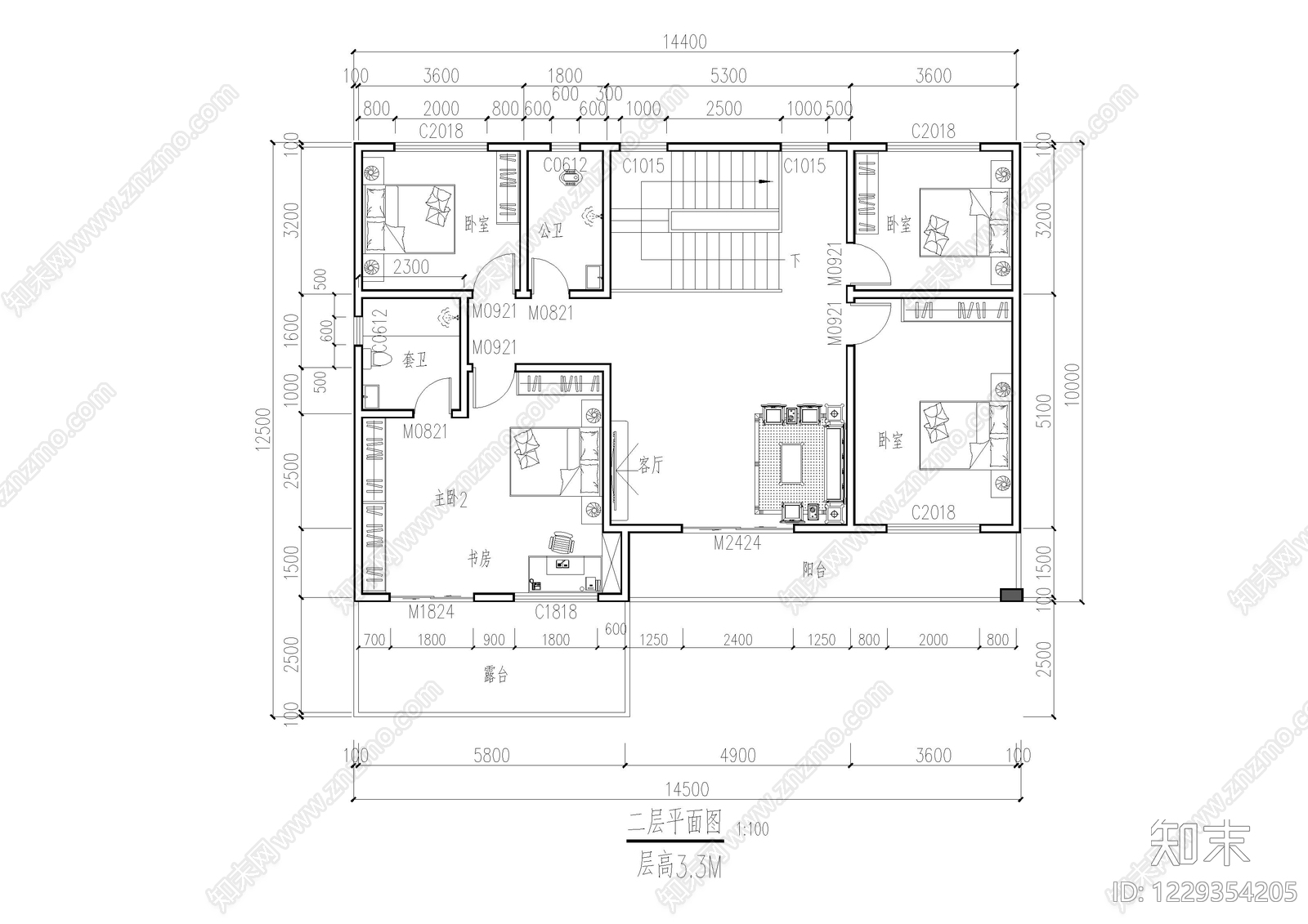 别墅建筑cad施工图下载【ID:1229354205】