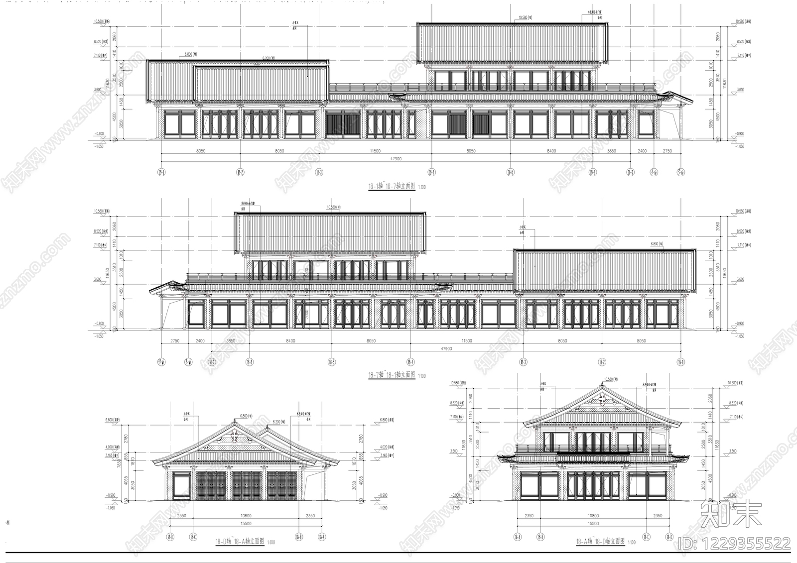 仿古建筑cad施工图下载【ID:1229355522】