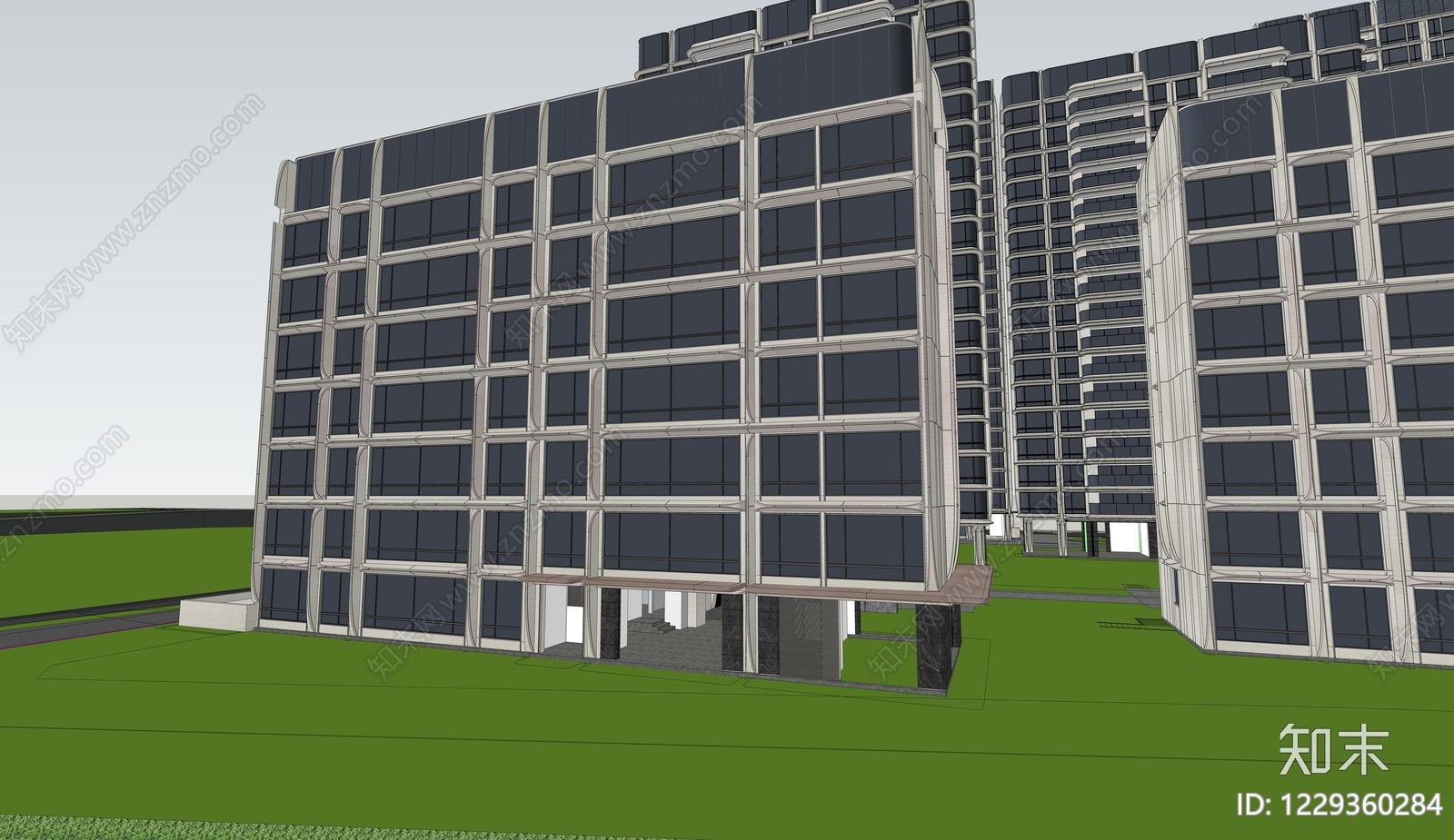 现代主义小区建筑SU模型下载【ID:1229360284】
