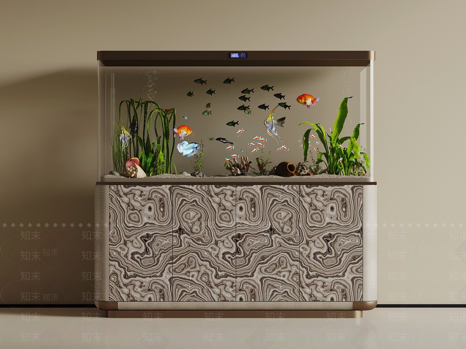 轻奢鱼缸3D模型渲染效果图
