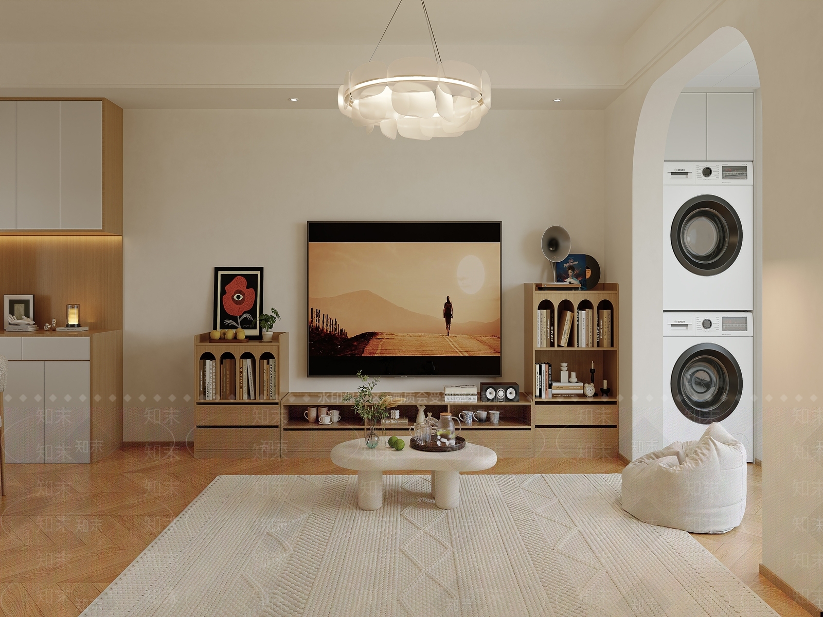 奶油风家居客厅3D模型下载【ID:1229364760】