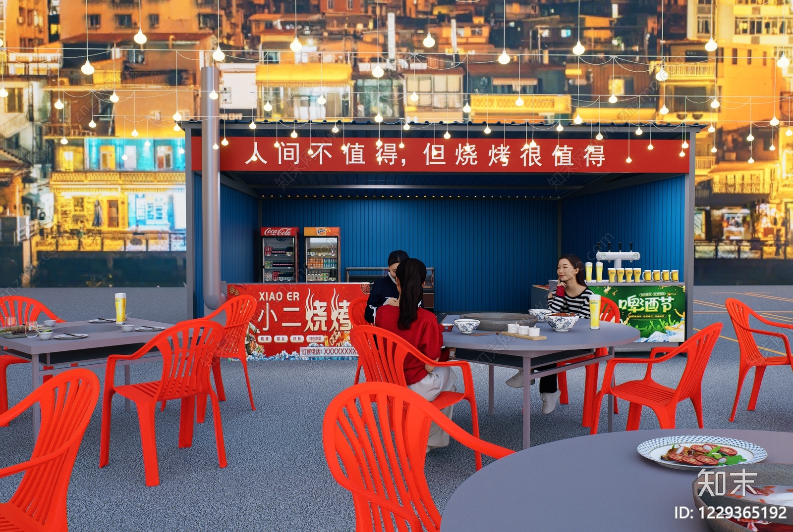 现代烧烤烤肉店SU模型下载【ID:1229365192】