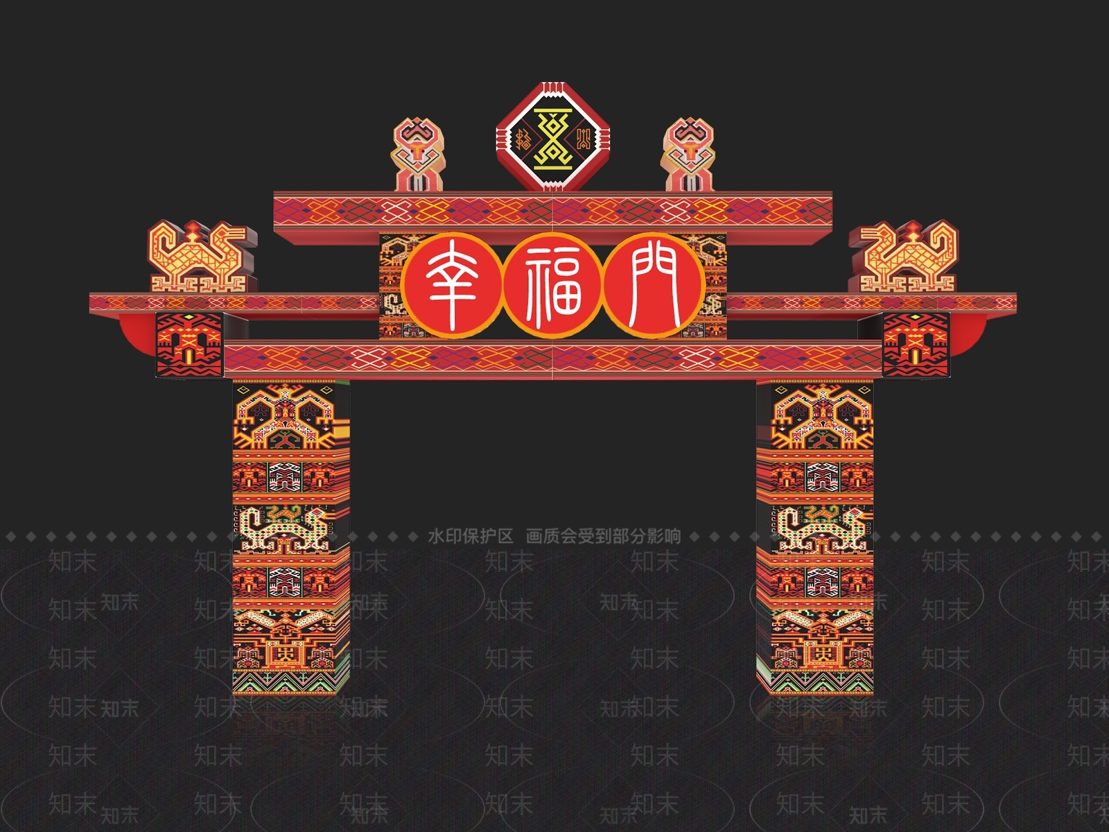 中式活动门头3D模型渲染效果图