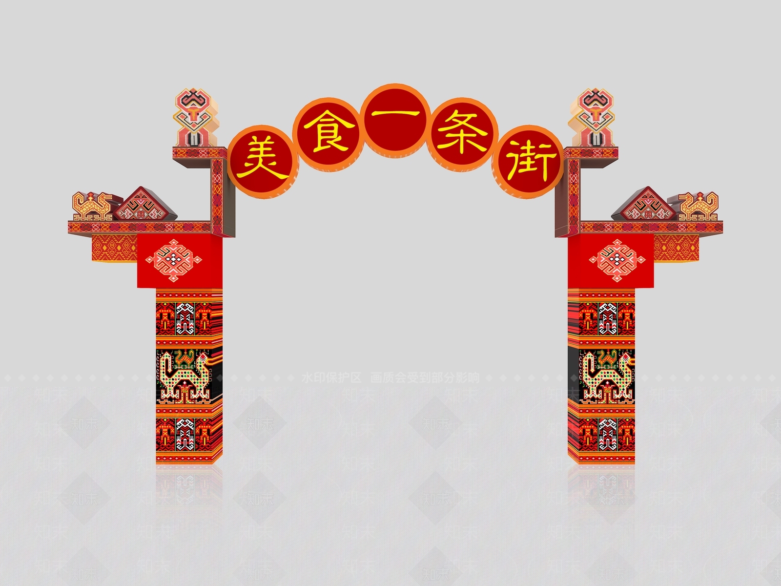 中式活动门头3D模型渲染效果图