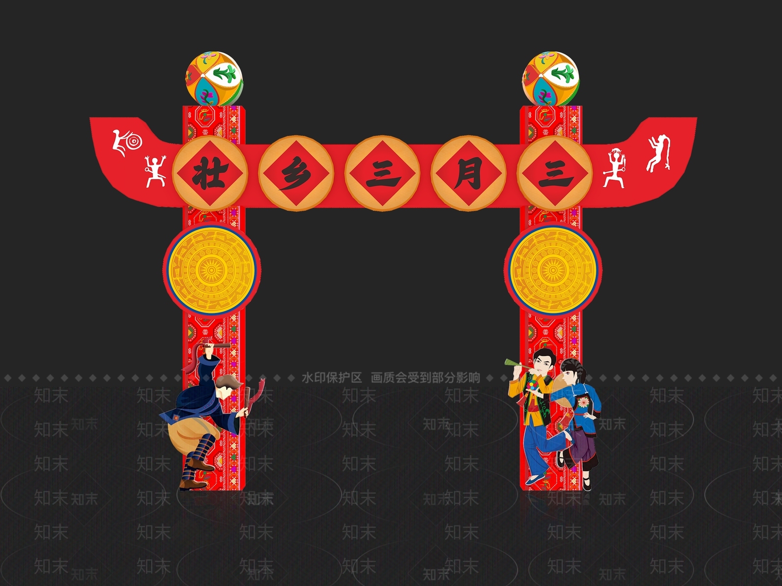 中式活动门头3D模型渲染效果图
