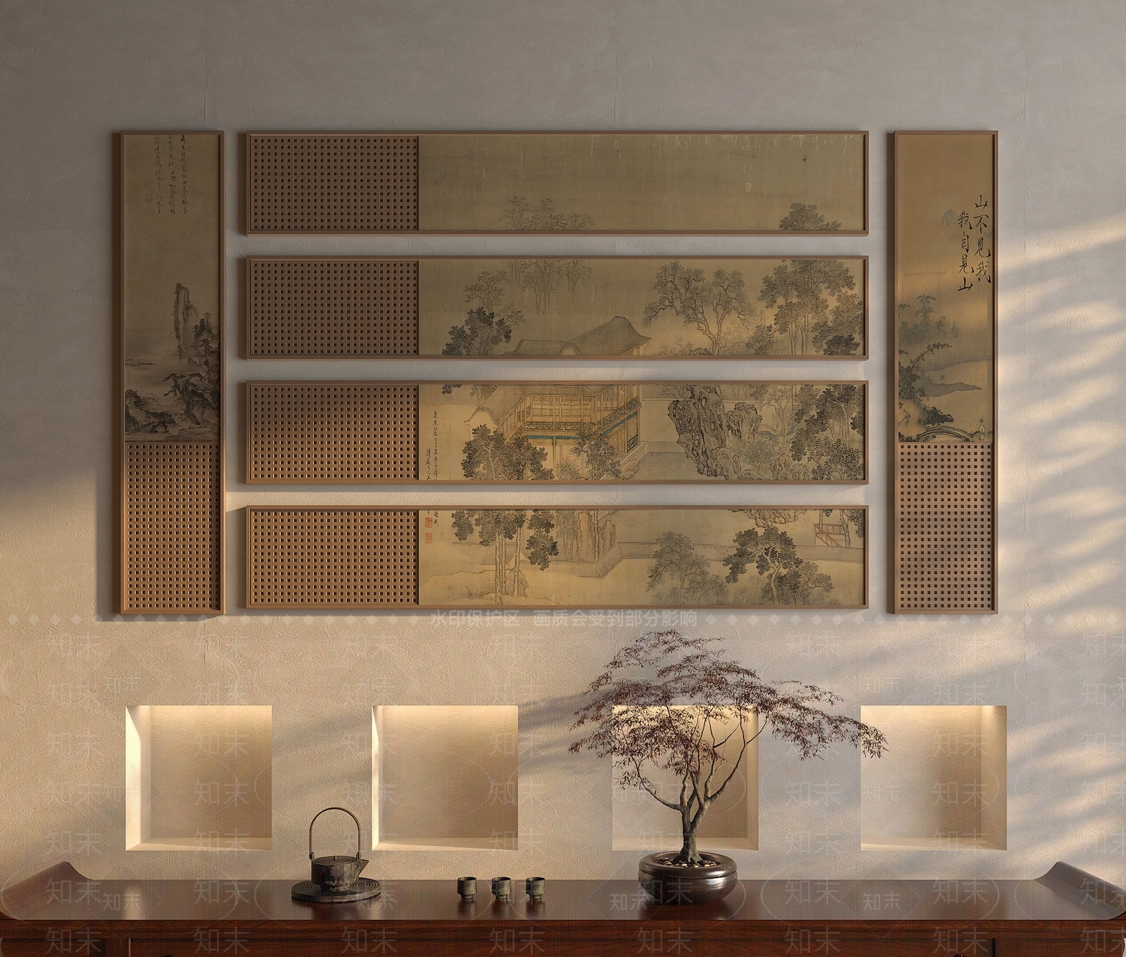 新中式挂画组合SU模型下载【ID:1229378526】