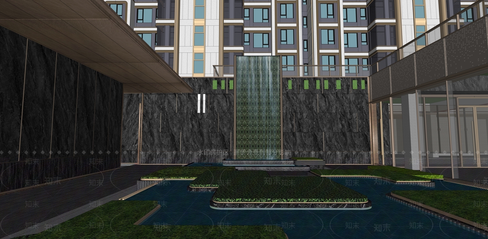 新中式景观小区建筑SU模型下载【ID:1229395452】