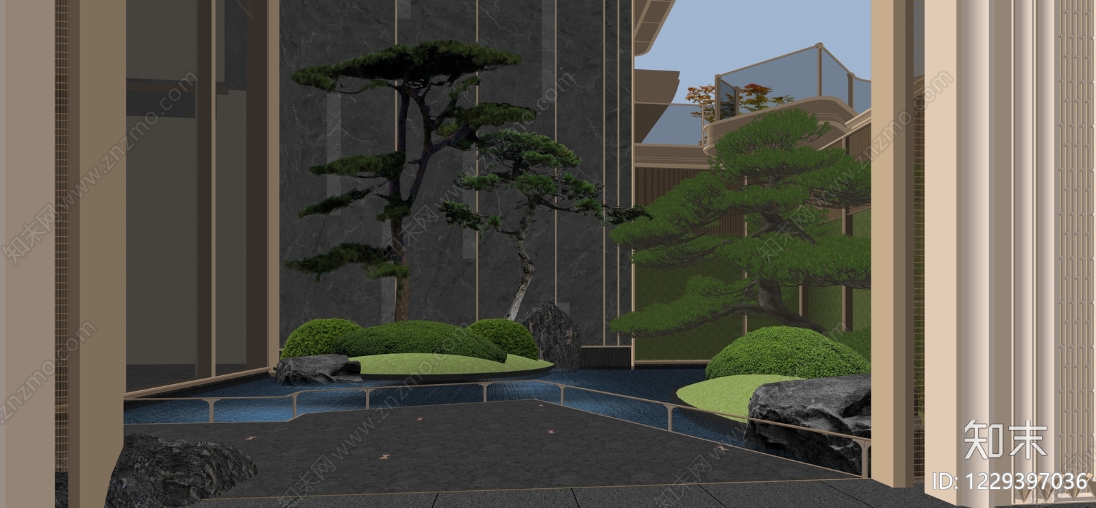 新中式景观住宅区景观SU模型下载【ID:1229397036】