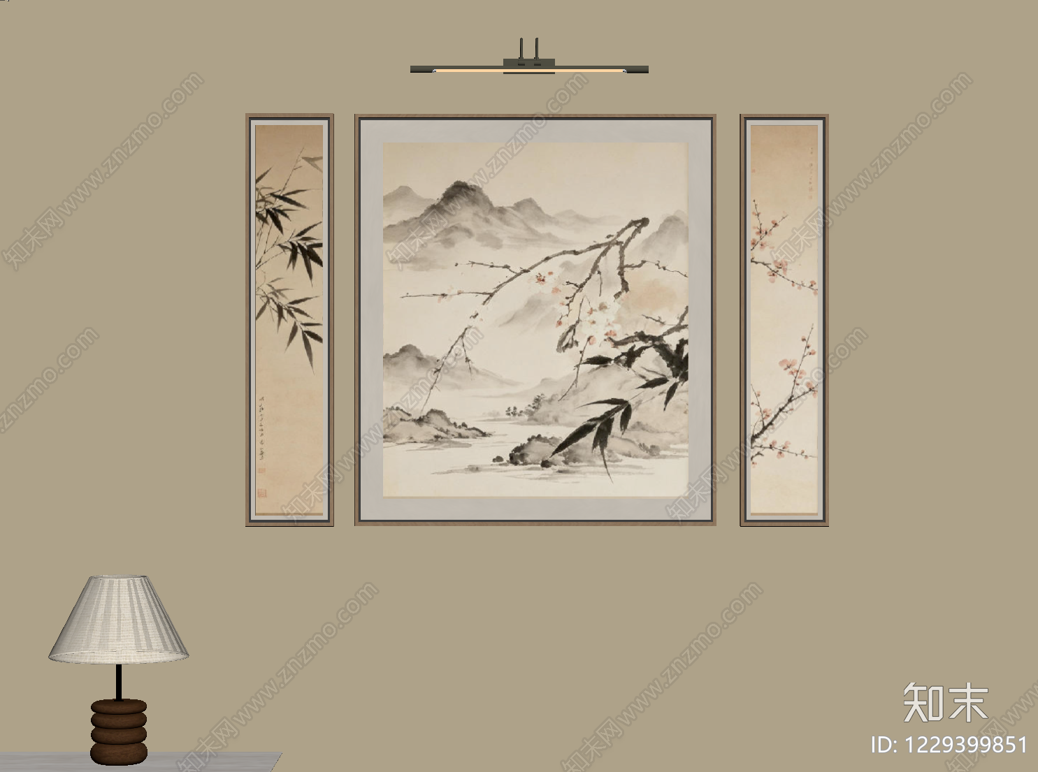 新中式挂画组合SU模型下载【ID:1229399851】