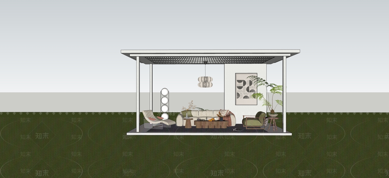 现代简约廊架空间SU模型下载【ID:1229406379】