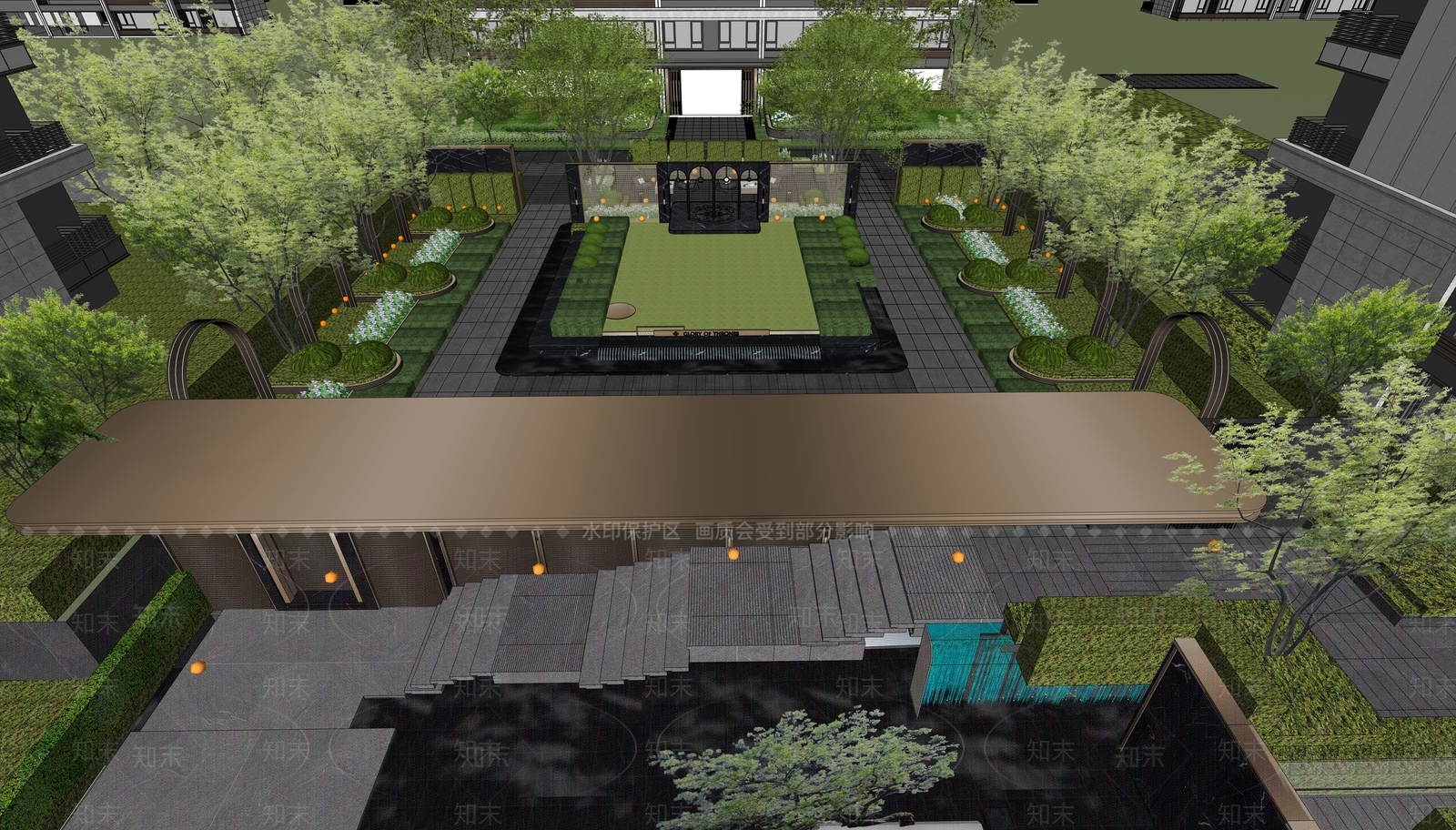 新中式景观小区景观SU模型下载【ID:1229445846】