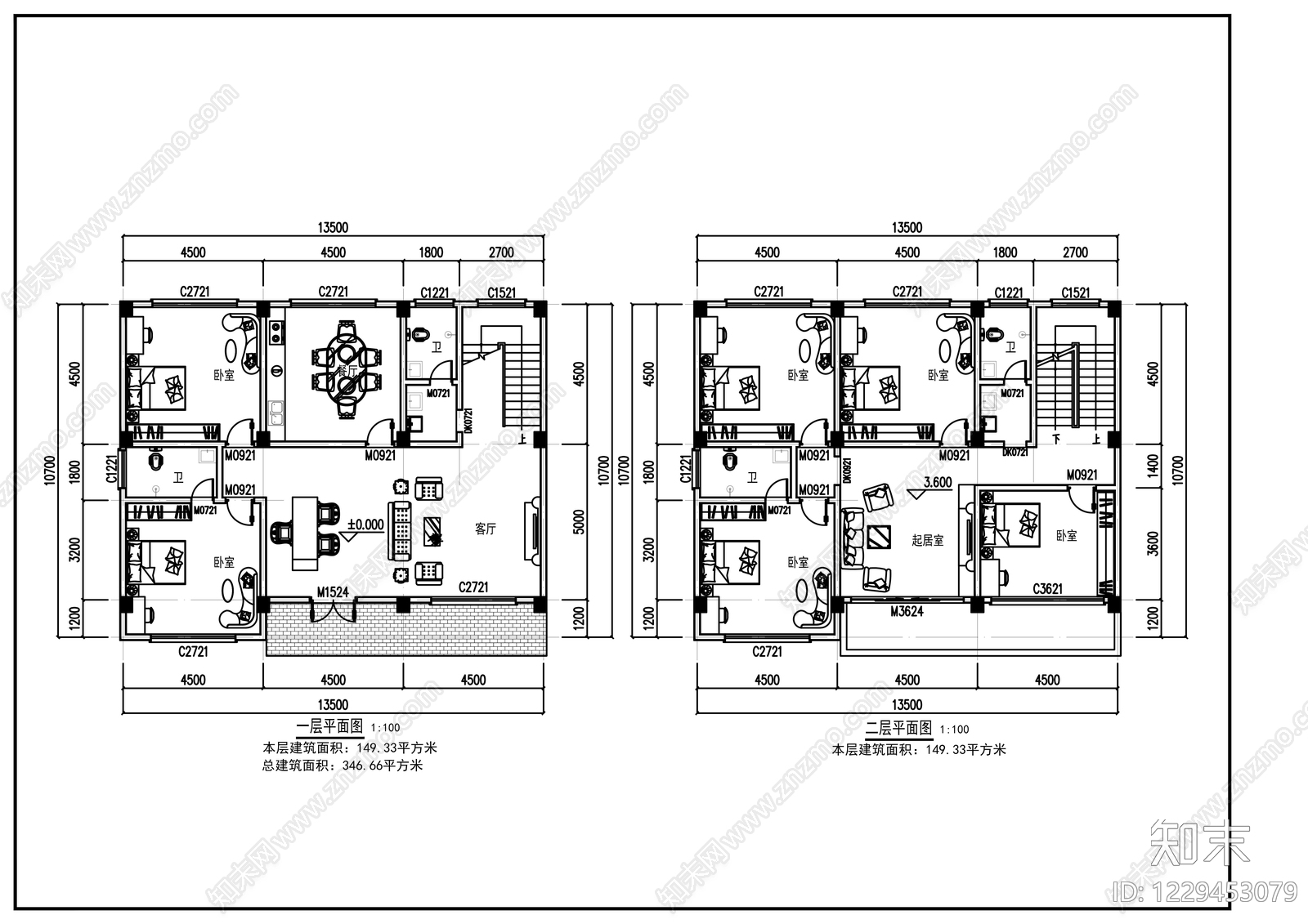 别墅建筑cad施工图下载【ID:1229453079】