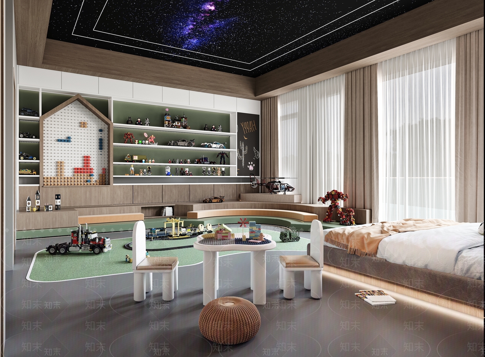 现代简约男孩房3D模型下载【ID:1229454152】