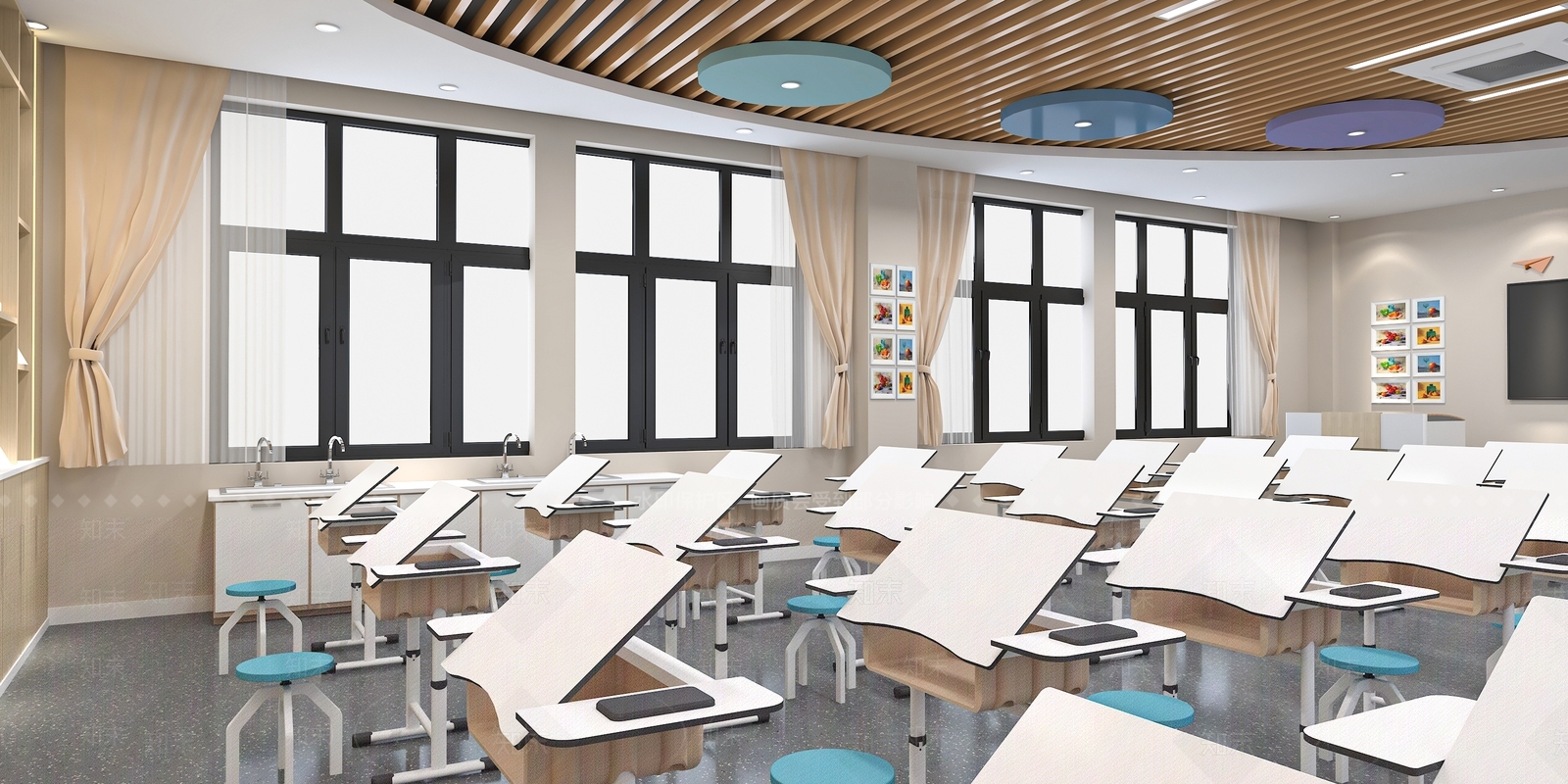 现代简约教室3D模型下载【ID:1229458178】