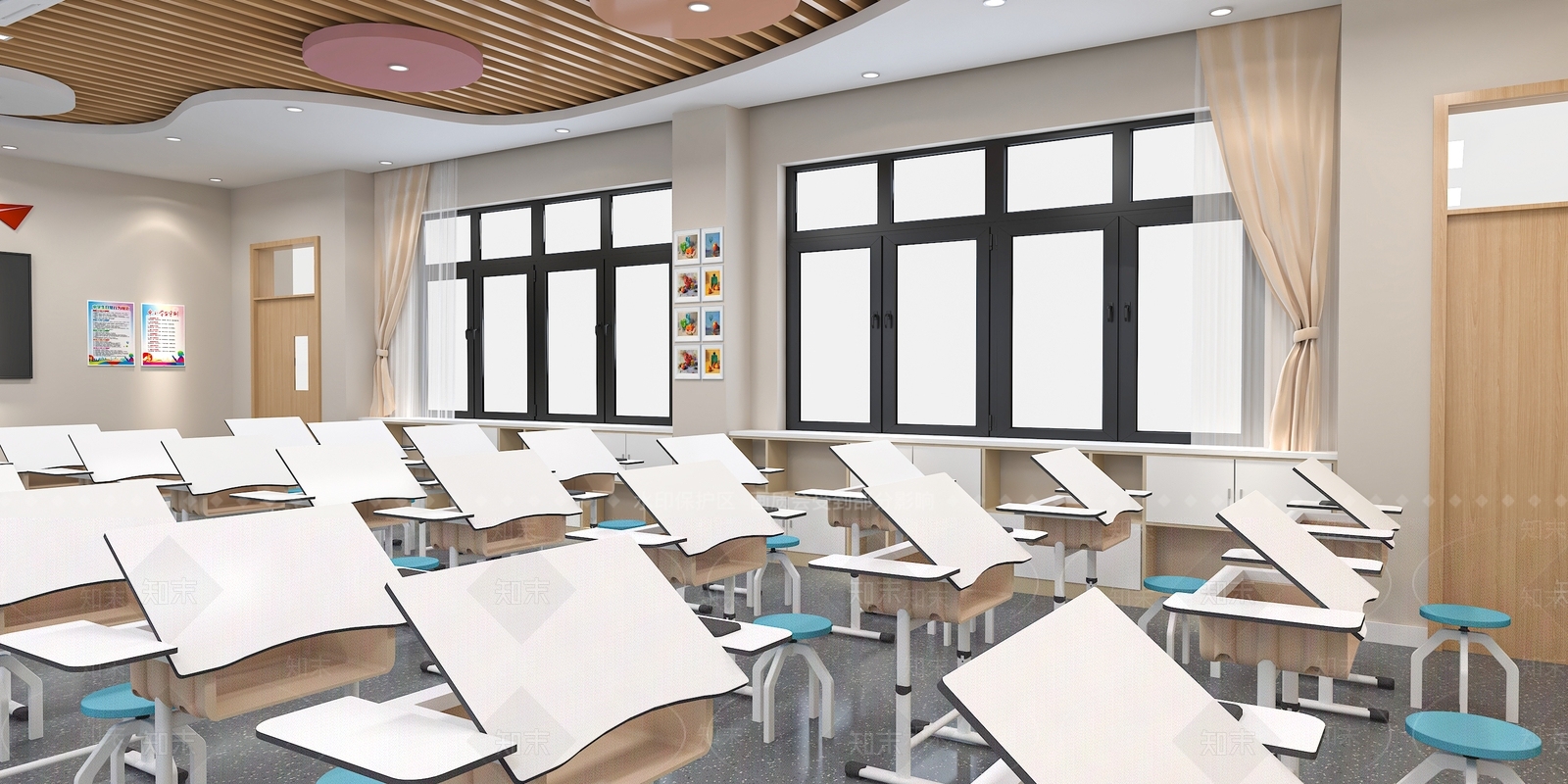现代简约教室3D模型下载【ID:1229458178】
