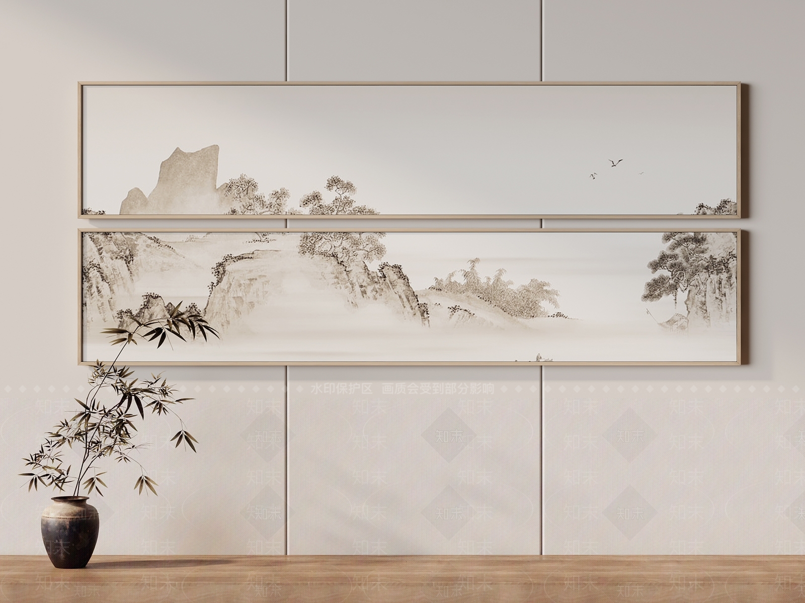 新中式山水画3D模型下载【ID:1229463447】