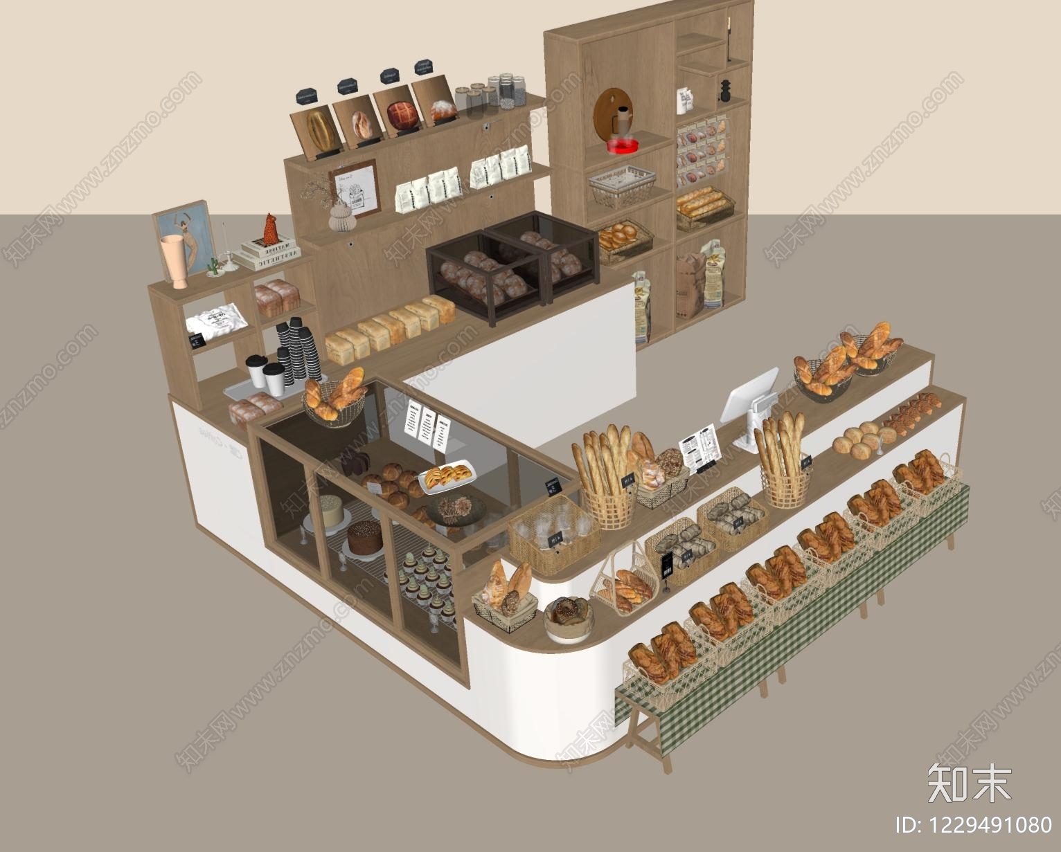 原木风甜品面包店SU模型下载【ID:1229491080】