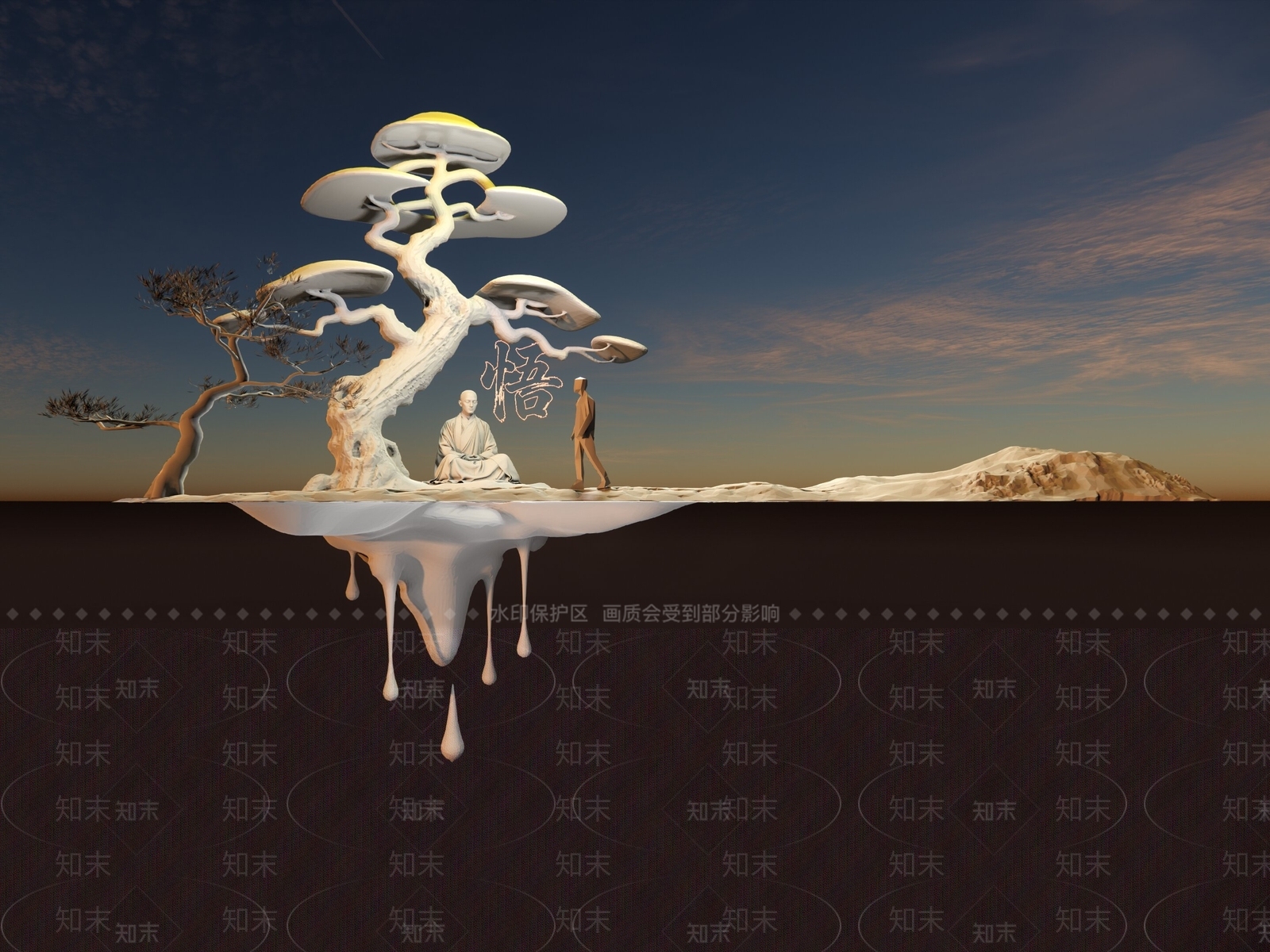 禅意艺术装置SU模型下载【ID:1229502888】