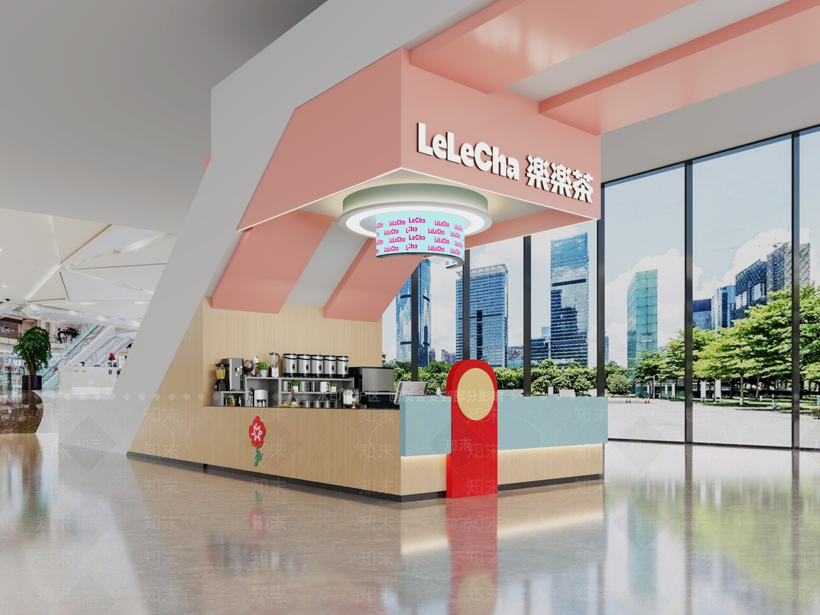 现代奶茶店3D模型渲染效果图
