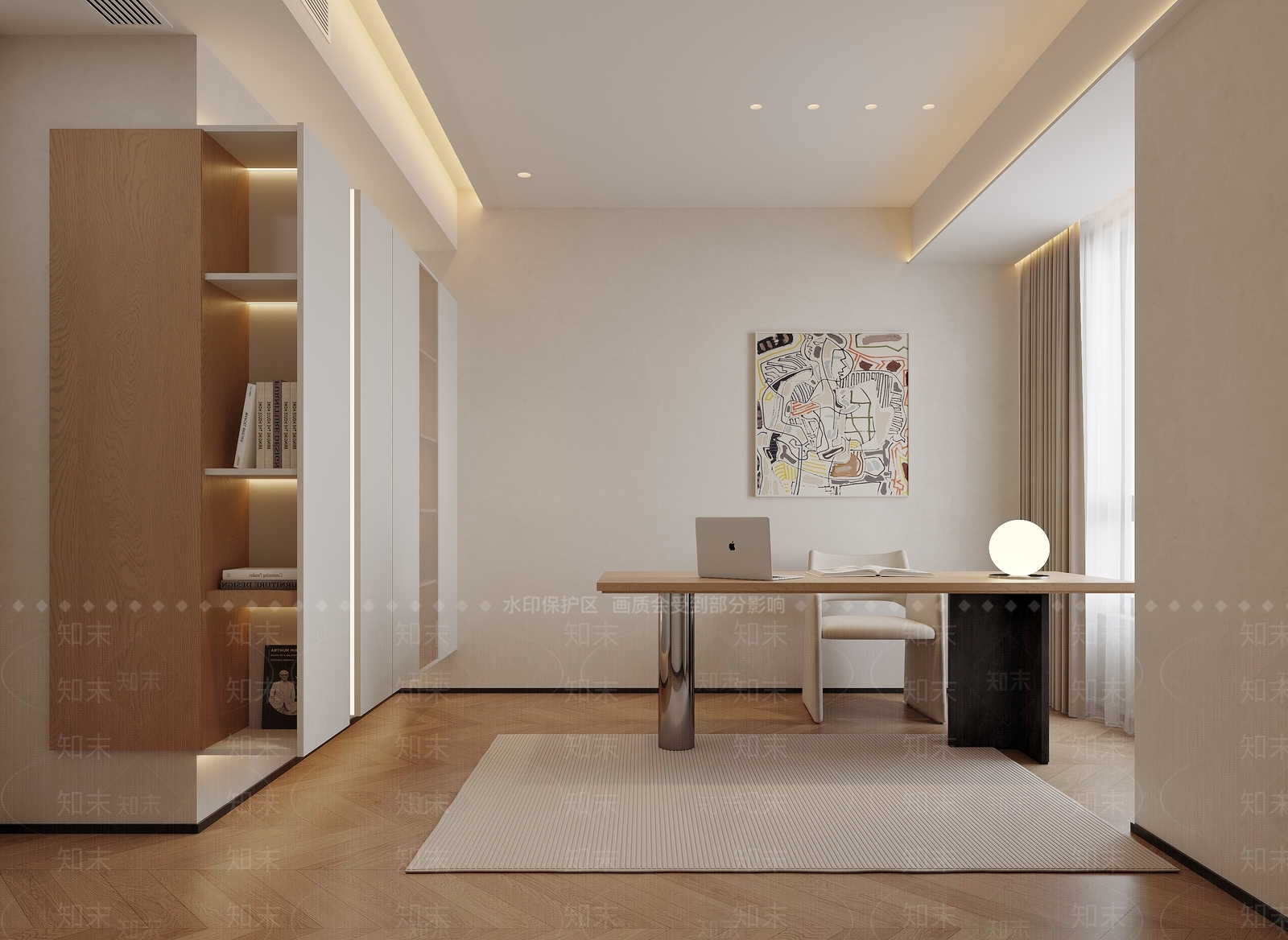 奶油风书房3D模型下载【ID:1229507296】
