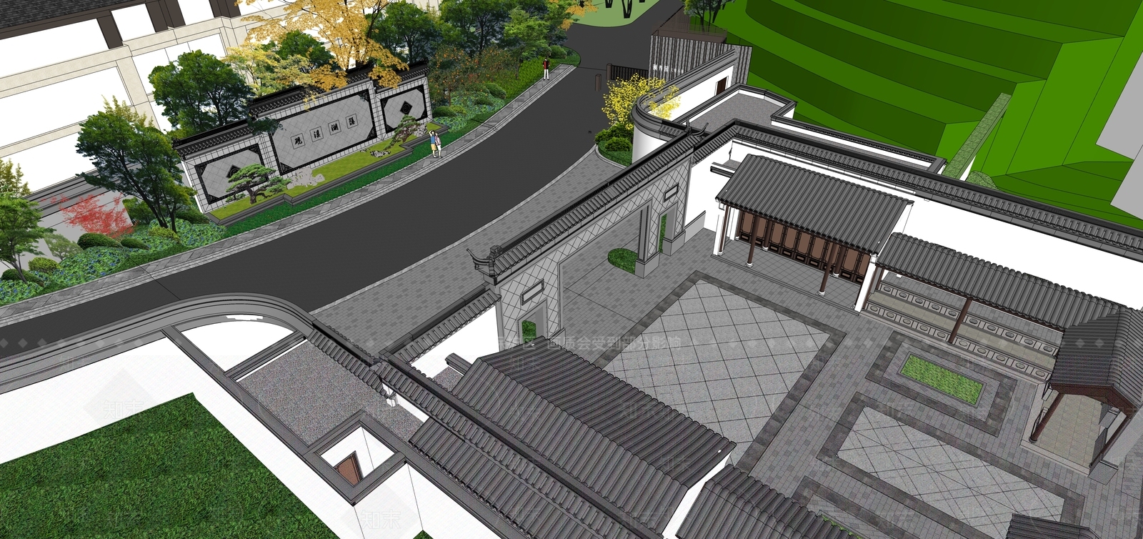 新中式景观景墙SU模型下载【ID:1229508539】
