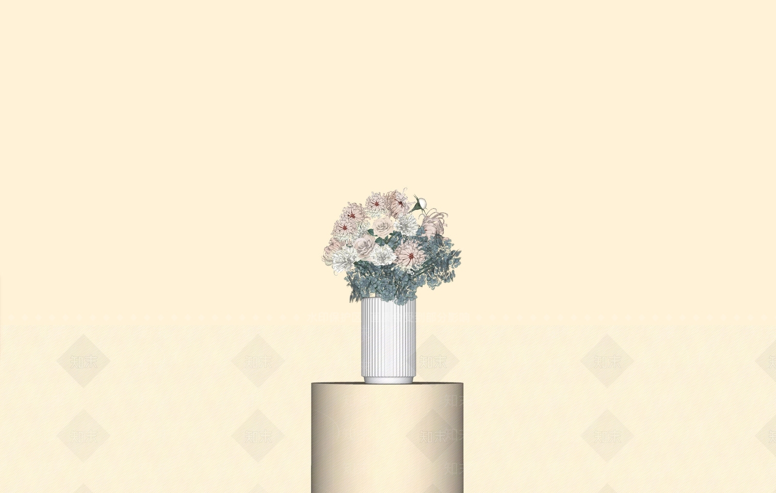 奶油风花艺SU模型下载【ID:1229513900】