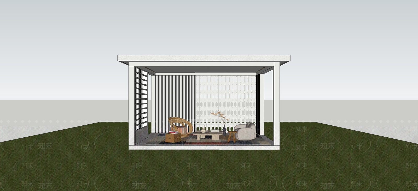 现代简约亭子SU模型下载【ID:1229515511】