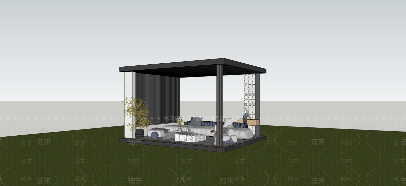 现代简约廊架空间SU模型下载【ID:1229518338】