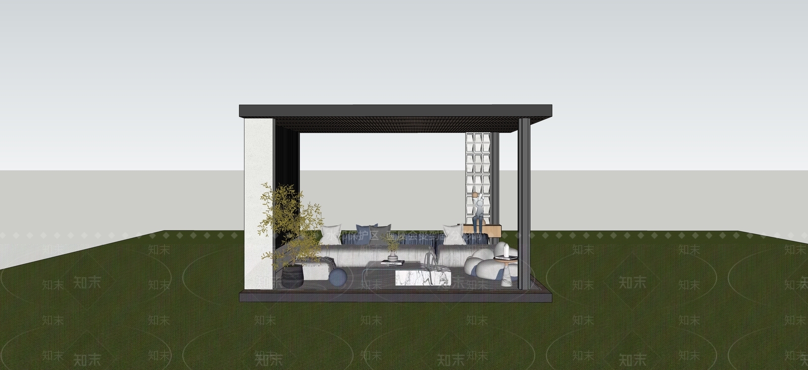 现代简约廊架空间SU模型下载【ID:1229518338】