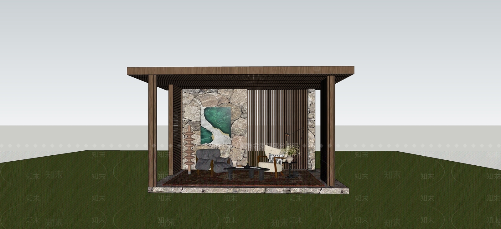 侘寂廊架SU模型下载【ID:1229521601】