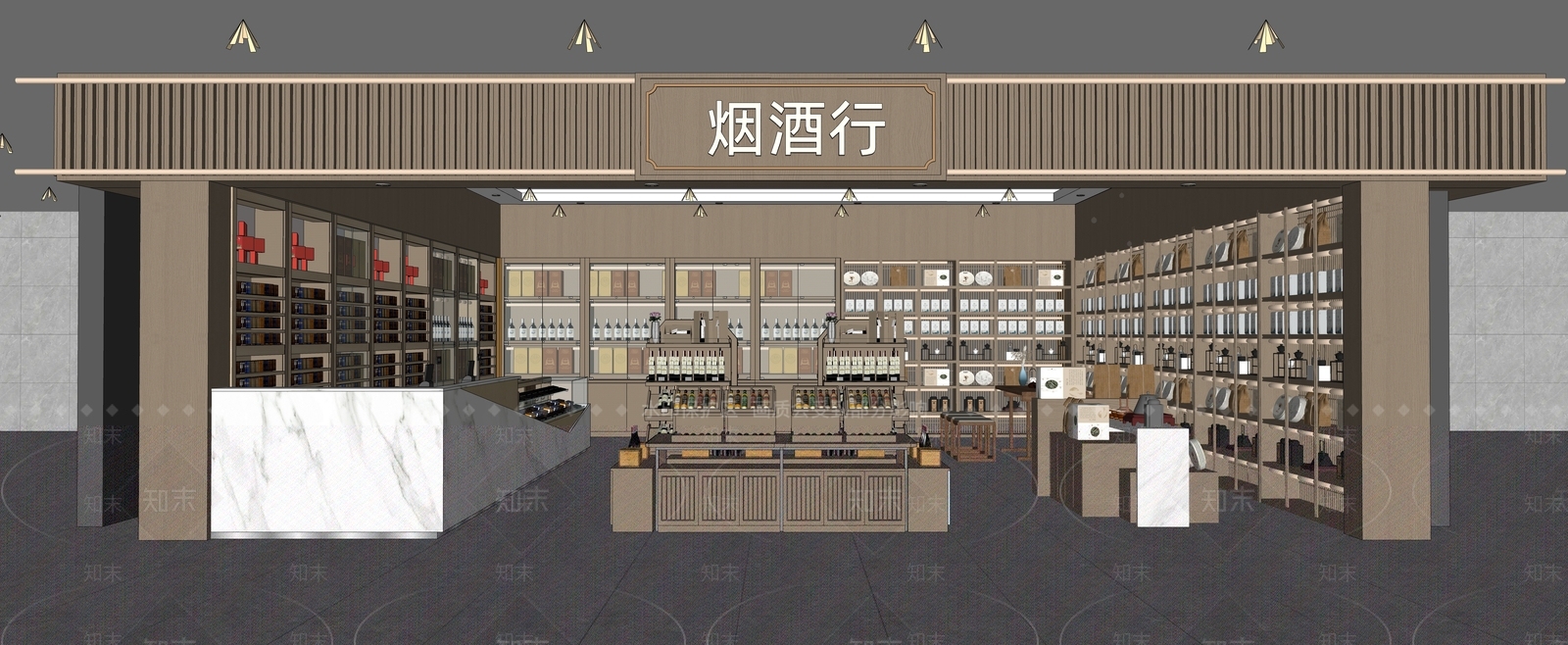 新中式烟酒店SU模型下载【ID:1229532738】