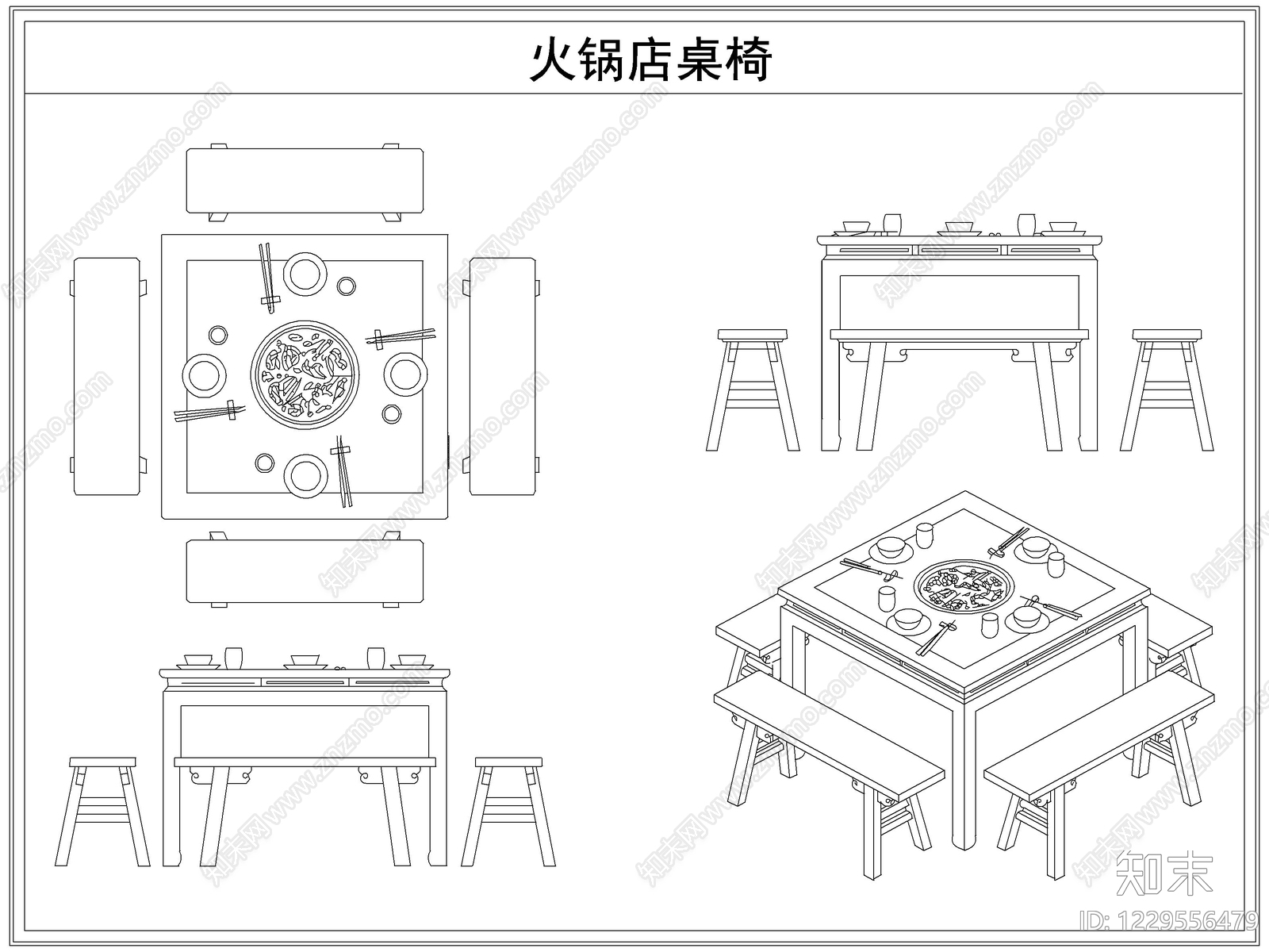 桌椅cad施工图下载【ID:1229556479】
