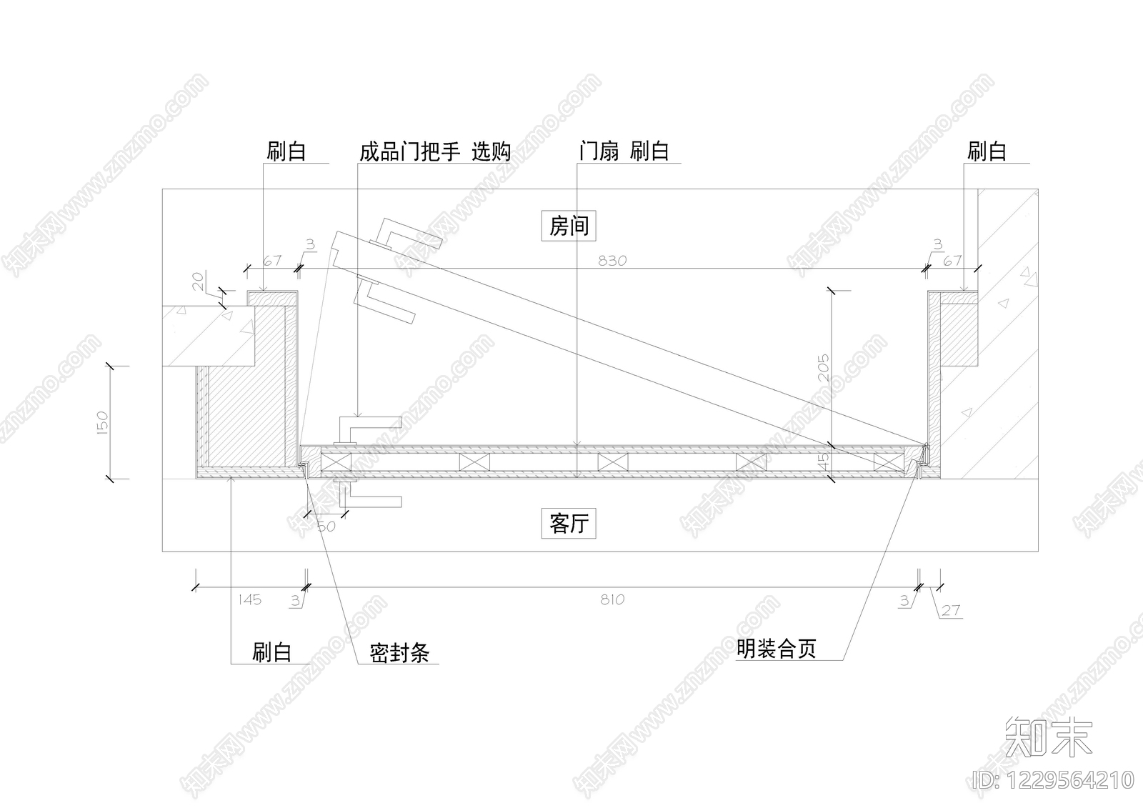 隐形门节点cad施工图下载【ID:1229564210】