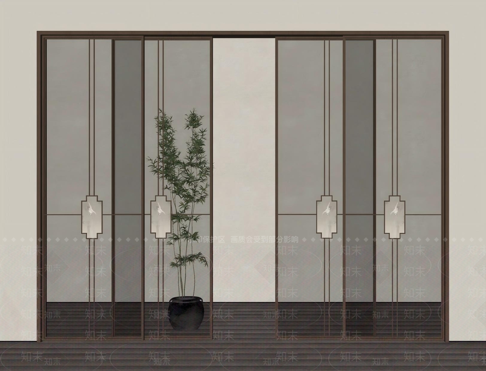 新中式推拉门SU模型下载【ID:1229567226】